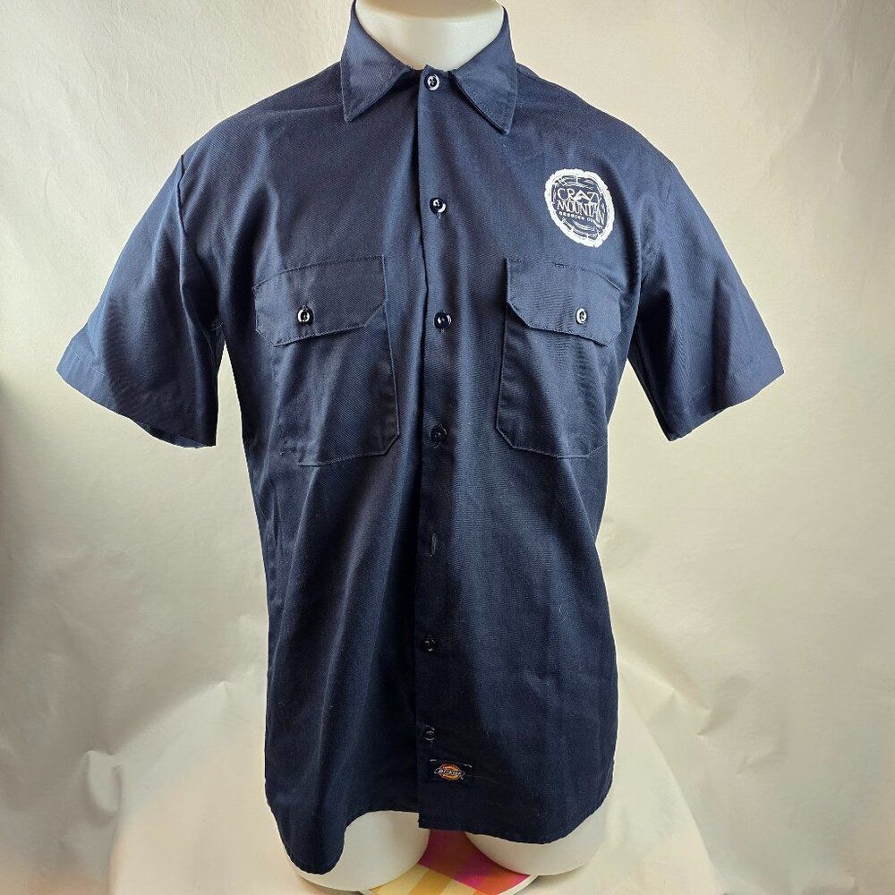 Dickies Shirt Mens Medium Blue Work Mechanic Button Up Crazy Mountain Brewing 15